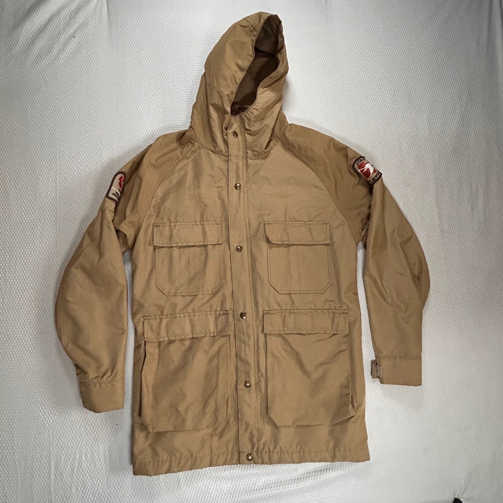 Vintage Woolrich Mountain Parka Tan 60/40 Hooded Jacket Utah Wildlife Mens S USA